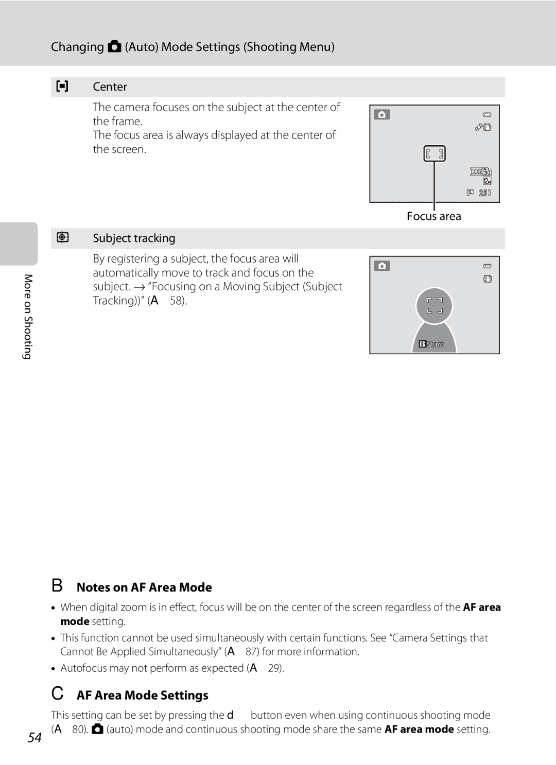 Nikon COOLPIXS9100RED, COOLPIXS9100BLK, CT1A01(11) user manual AF Area Mode Settings 