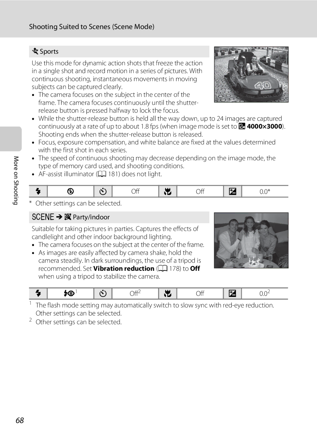 Nikon COOLPIXS9100BLK, COOLPIXS9100RED, CT1A01(11) user manual Sports, Other settings can be selected YMfParty/indoor 