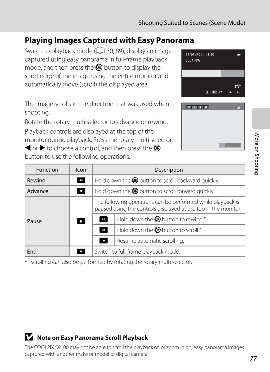 Nikon COOLPIXS9100BLK, COOLPIXS9100RED, CT1A01(11) user manual Playing Images Captured with Easy Panorama 