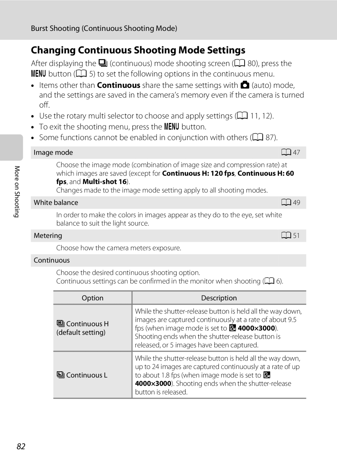 Nikon COOLPIXS9100RED, COOLPIXS9100BLK, CT1A01(11) user manual Changing Continuous Shooting Mode Settings 