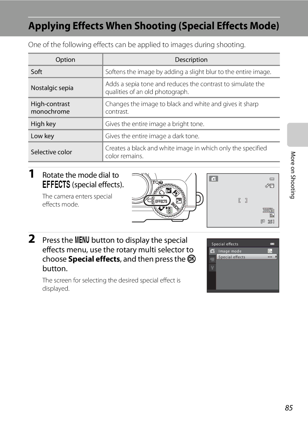 Nikon COOLPIXS9100BLK, COOLPIXS9100RED, CT1A01(11) user manual Rotate the mode dial to uspecial effects 