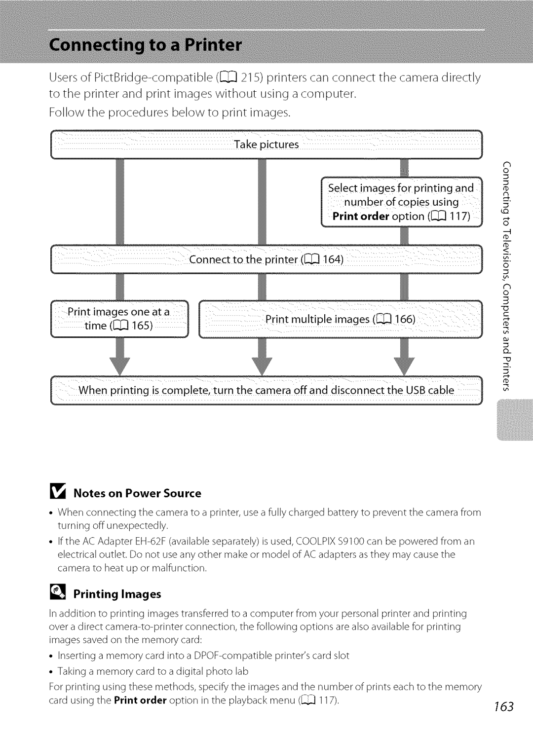 Nikon S9100 user manual 163, Printing Images 