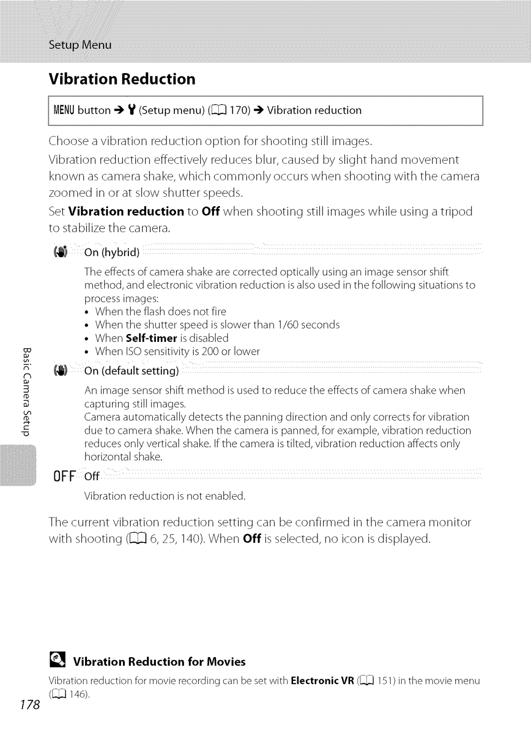 Nikon S9100 user manual 178, Vibration Reduction for Movies 