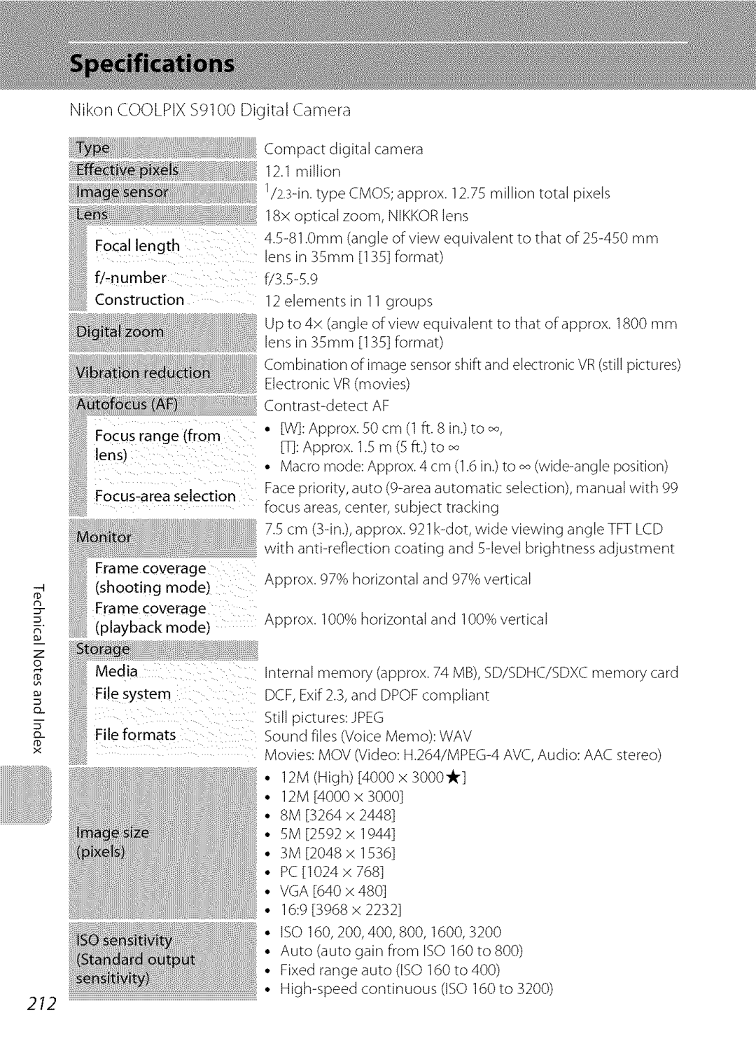 Nikon S9100 user manual Nikon Coolpix $91O0 Digital Camera, 212 