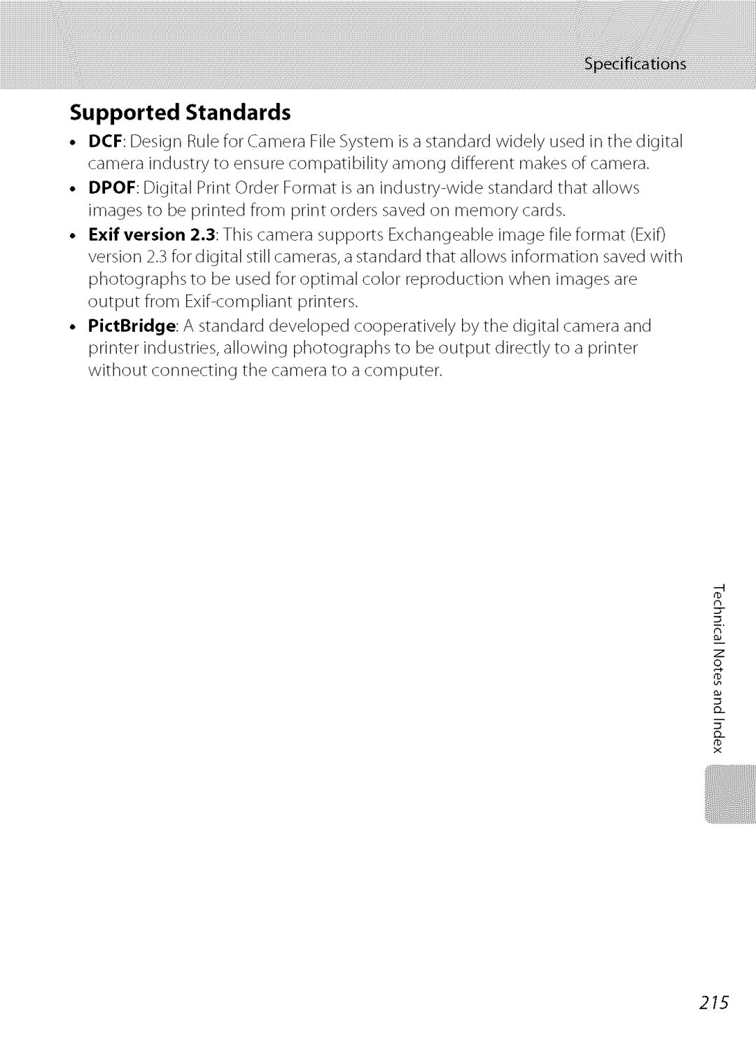 Nikon S9100 user manual Supported Standards 