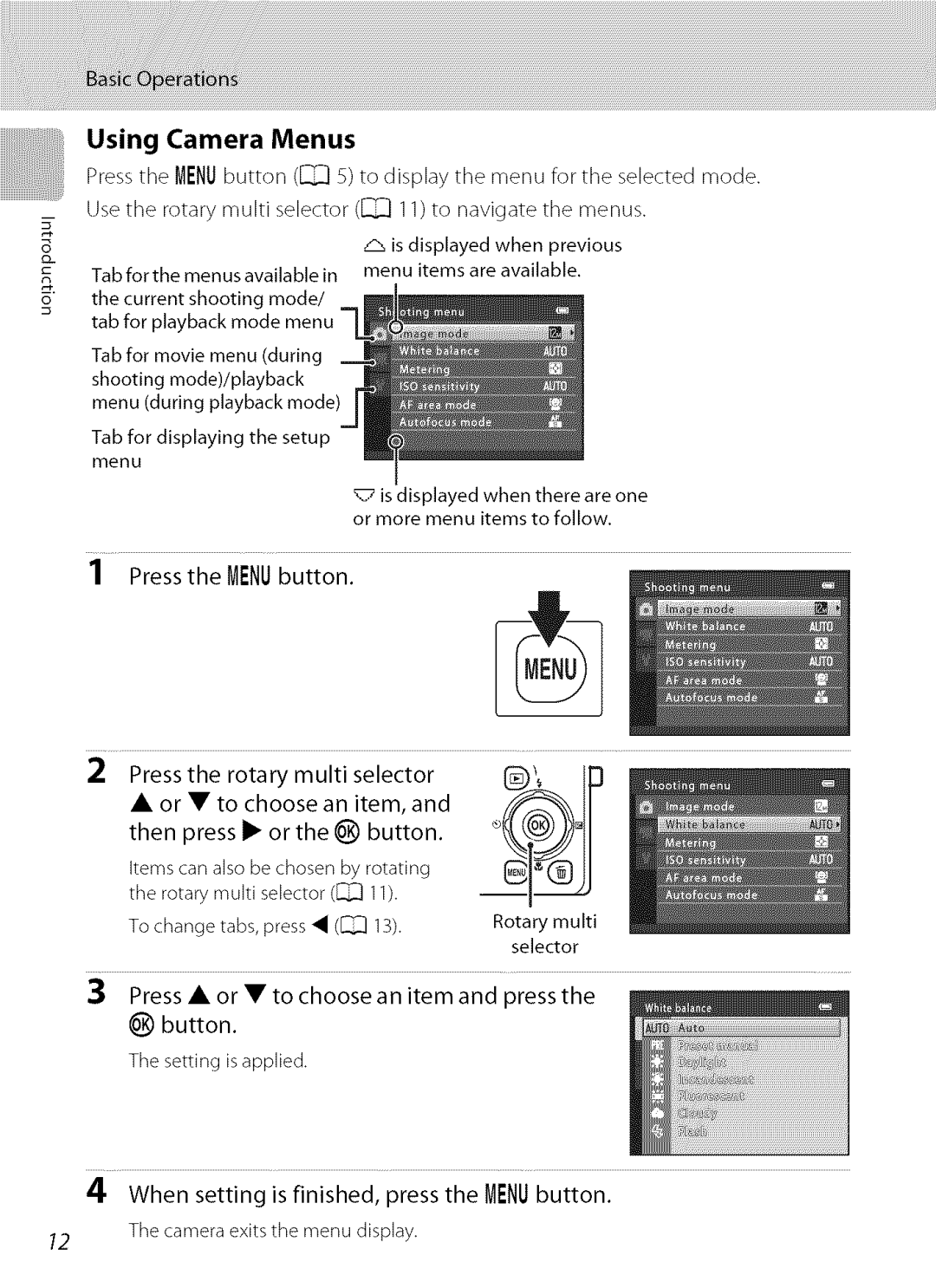 Nikon S9100 user manual Pressthe MENUbutton, When setting is finished, press the MENUbutton, Using Camera Menus 