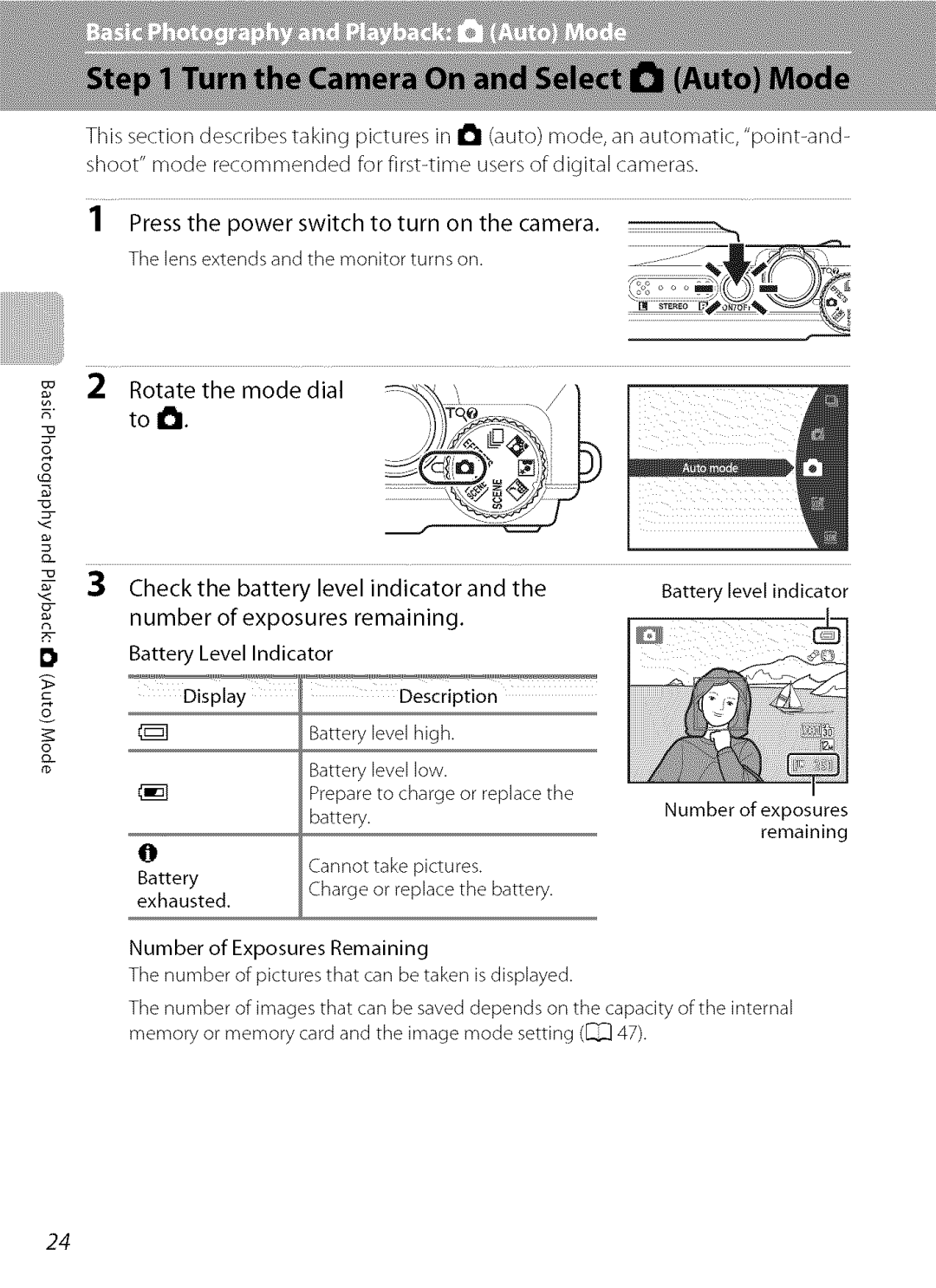 Nikon S9100 user manual Rotate the mode dial -%,\-ro 