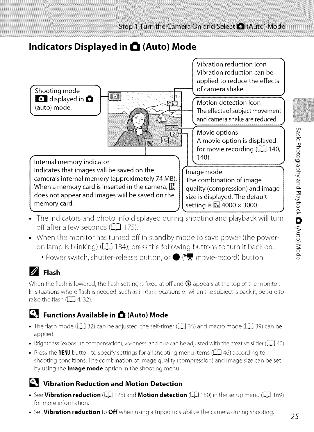 Nikon S9100 user manual Flash, Functions Available in IPI Auto Mode, Vibration Reduction and Motion Detection 