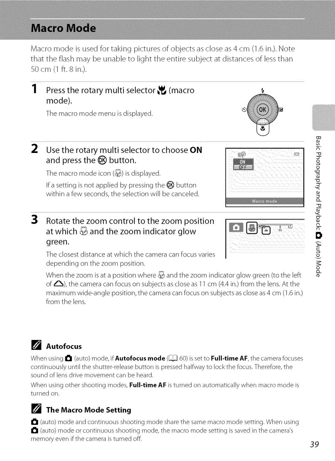 Nikon S9100 user manual Macro Mode Setting 