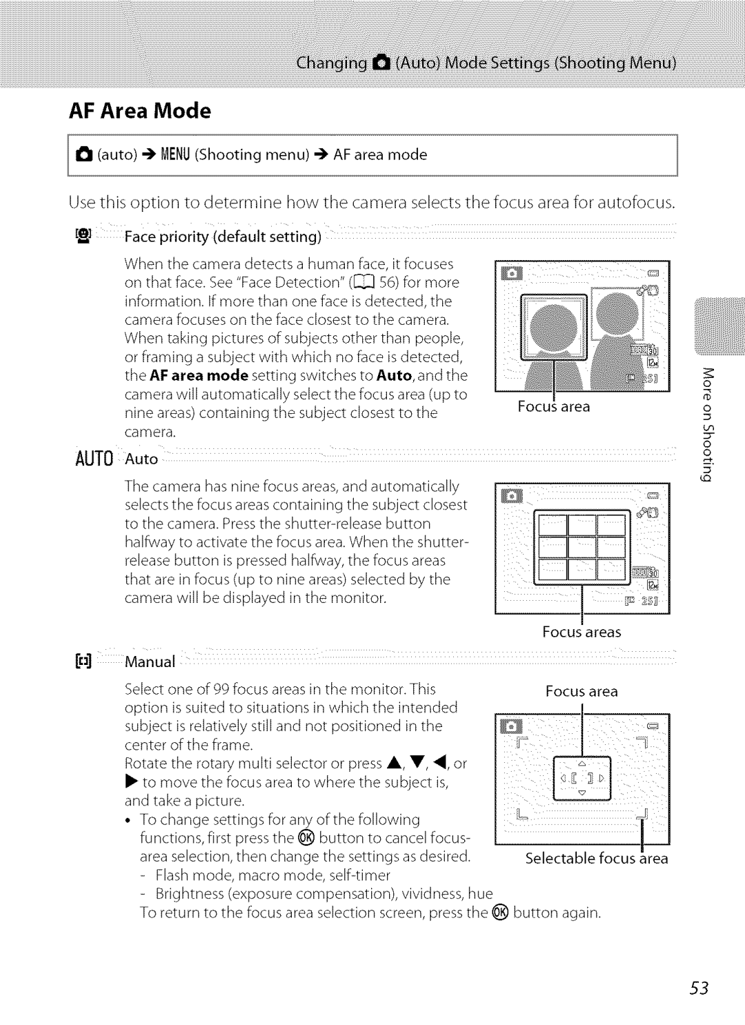 Nikon S9100 user manual AF Area Mode 