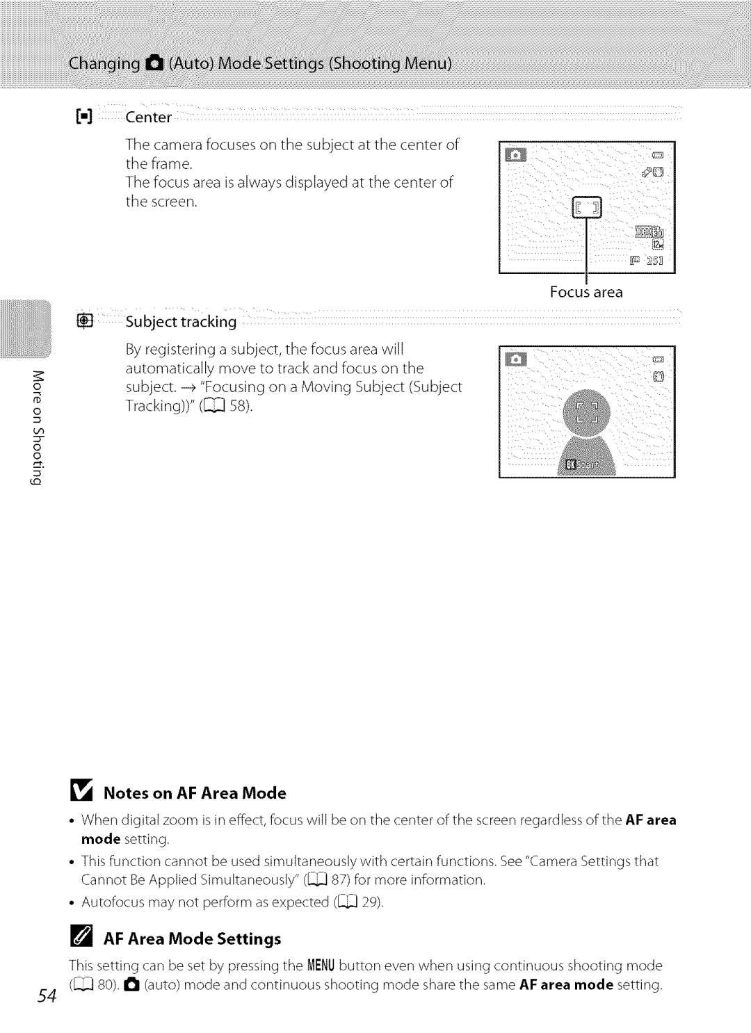 Nikon S9100 user manual AF Area Mode Settings 