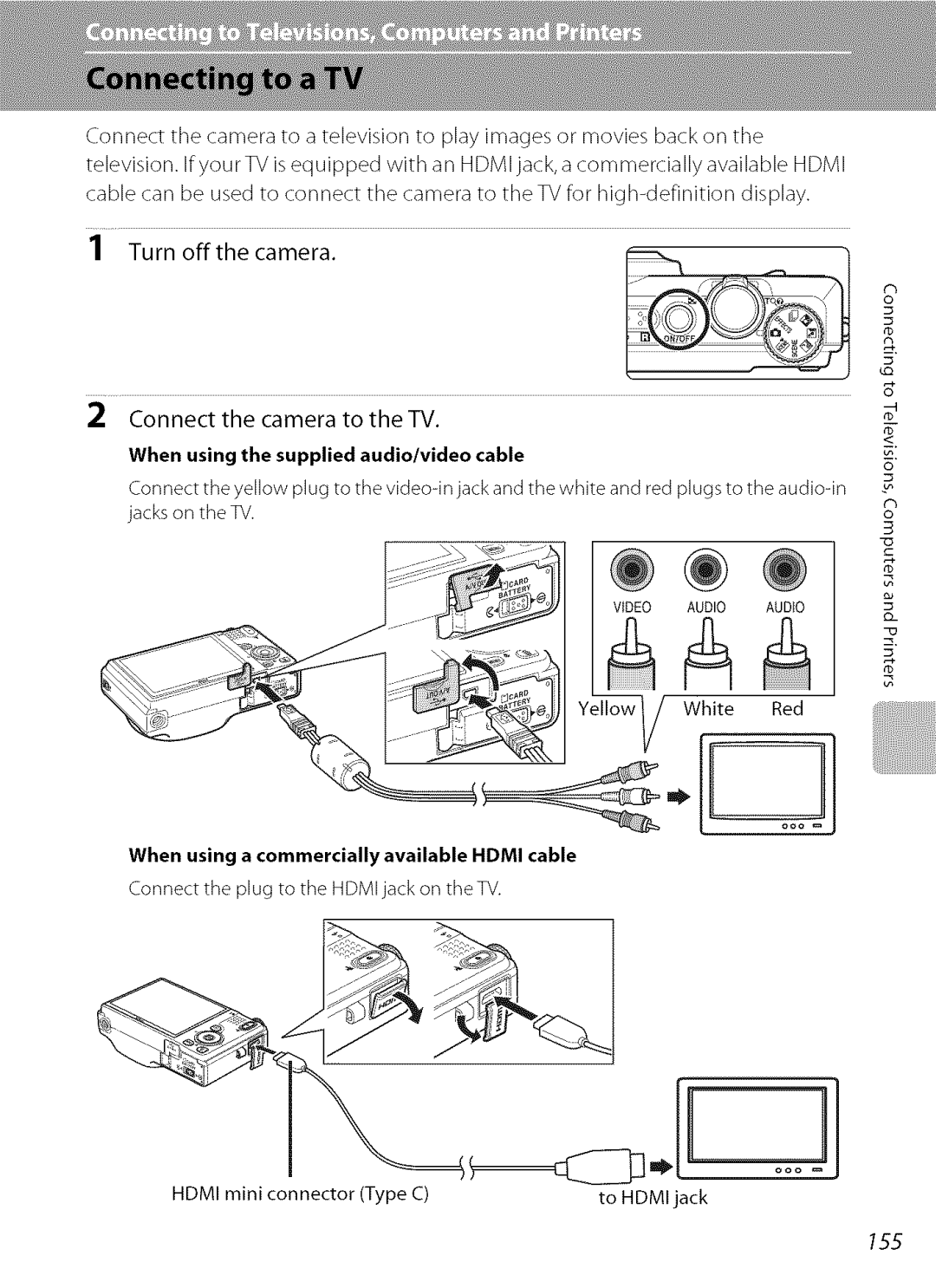 Nikon S9100 user manual Connect the camera to the TV 