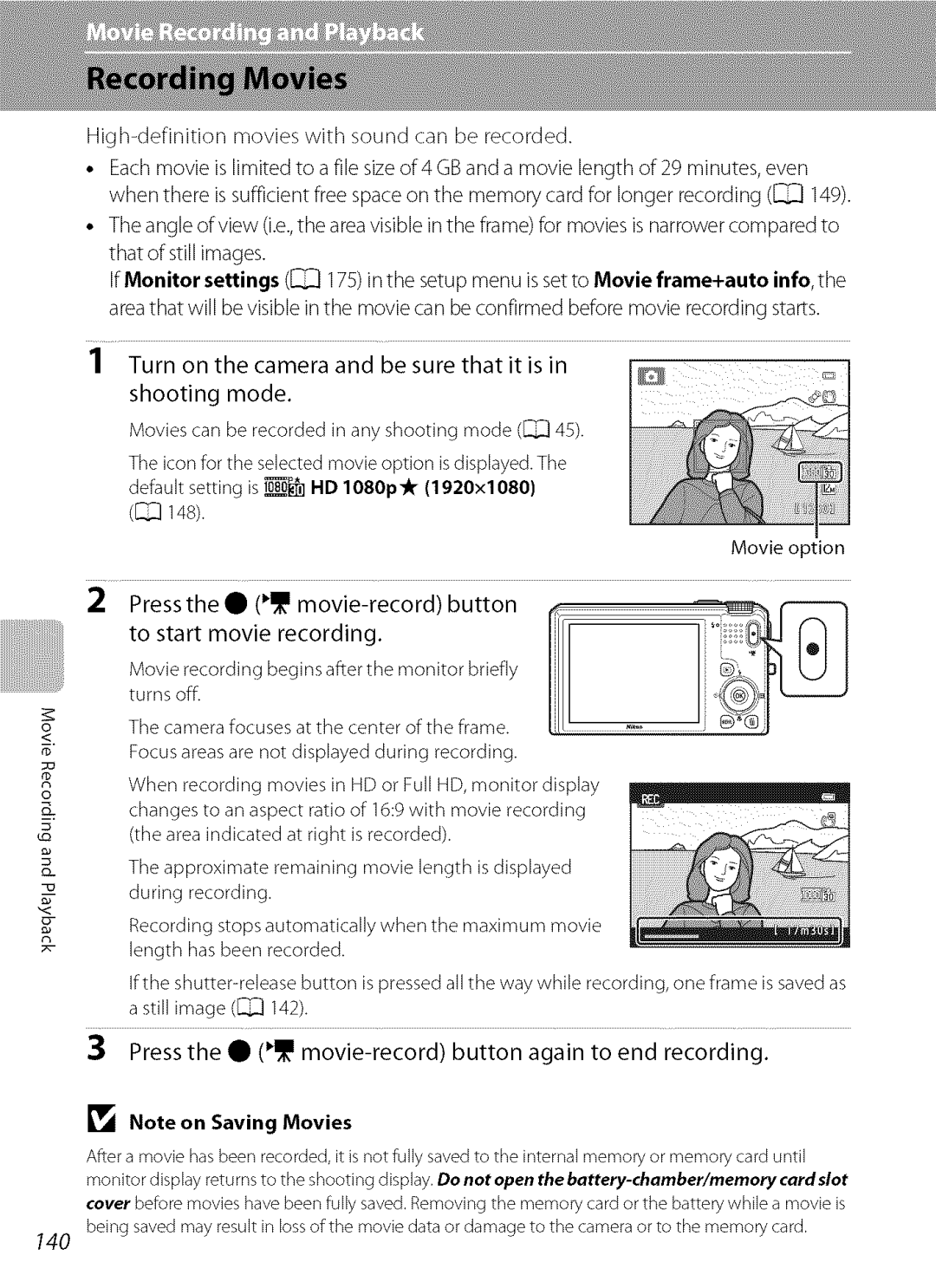 Nikon S9100 user manual Note on Saving Movies 