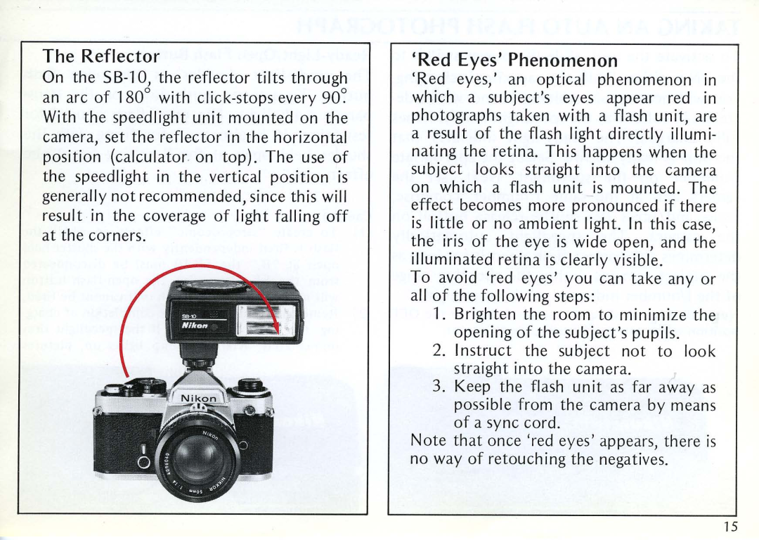 Nikon SB-10 instruction manual The Reflector, RedEyes Phenomenon 