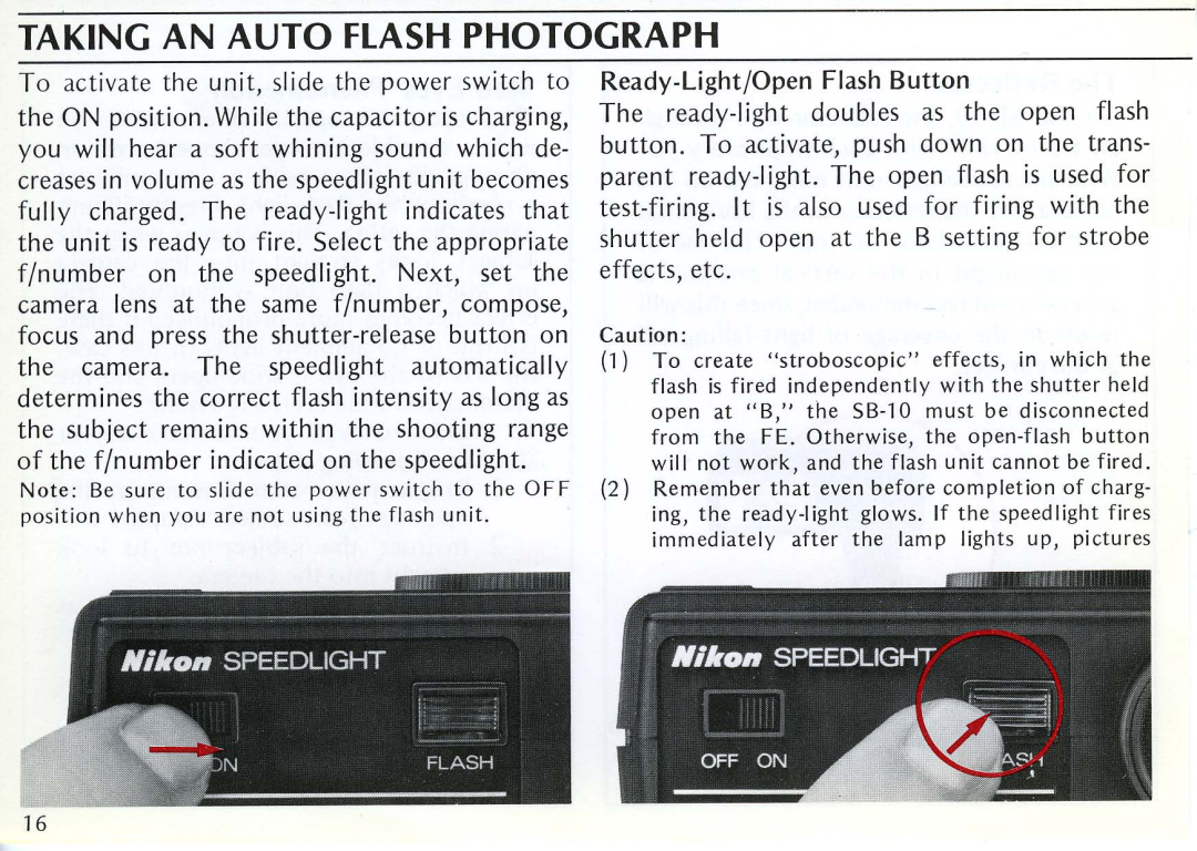 Nikon SB-10 instruction manual Taking An Auto Flash Photograph 