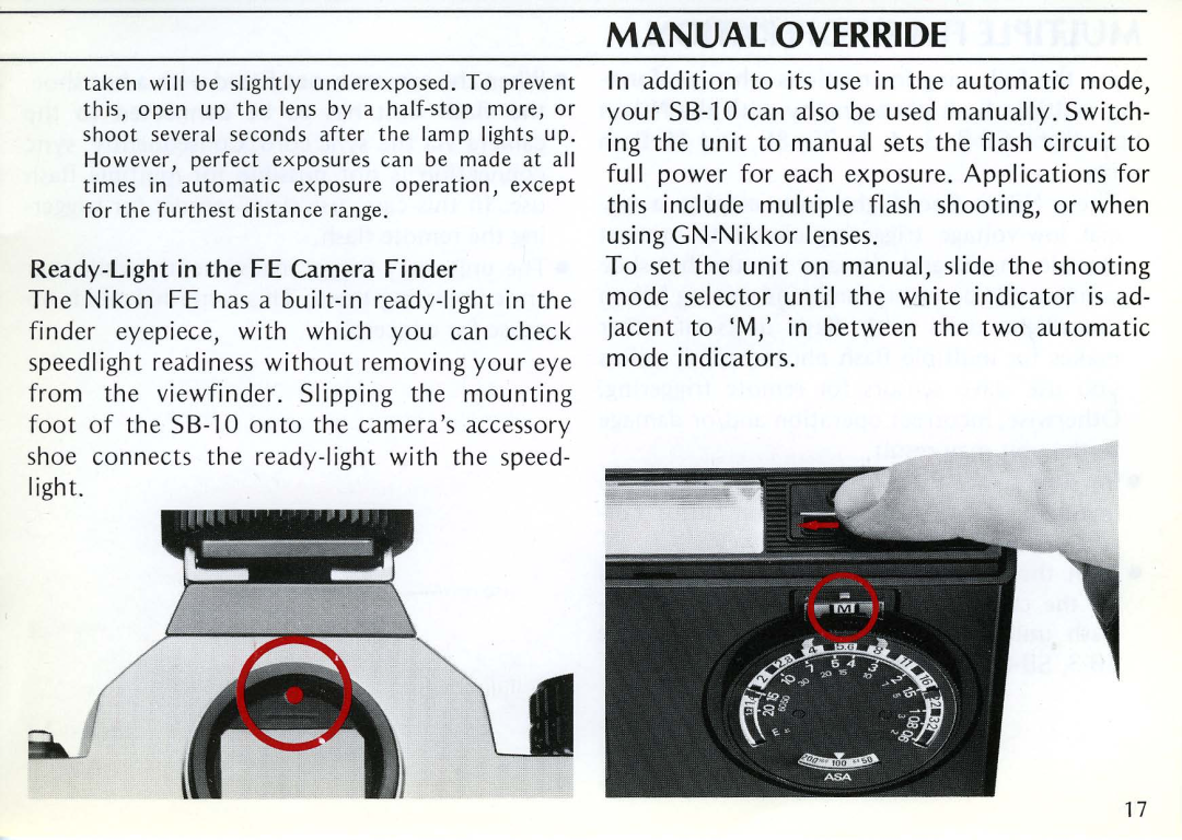 Nikon SB-10 instruction manual Manual Override 