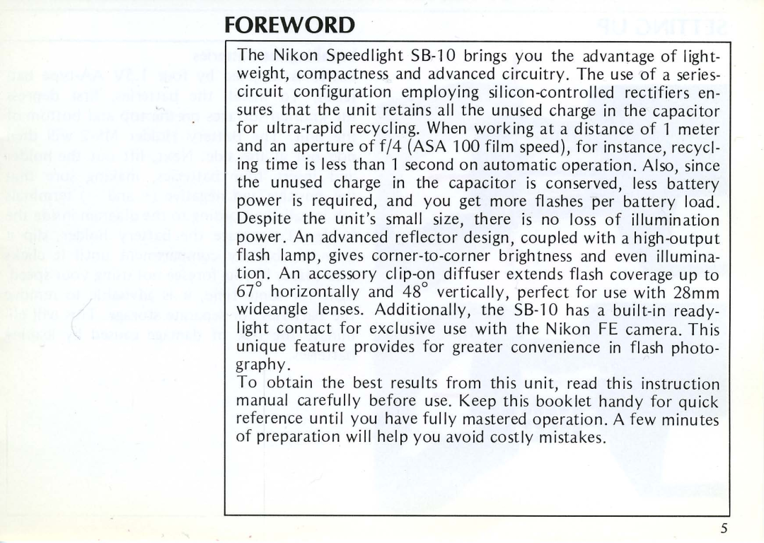 Nikon SB-10 instruction manual Foreword 