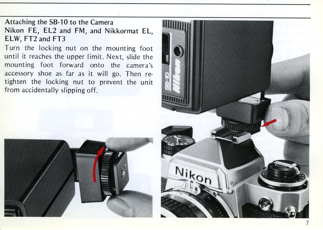 Nikon SB-10 instruction manual Attaching the S8-1Oto the Camera 
