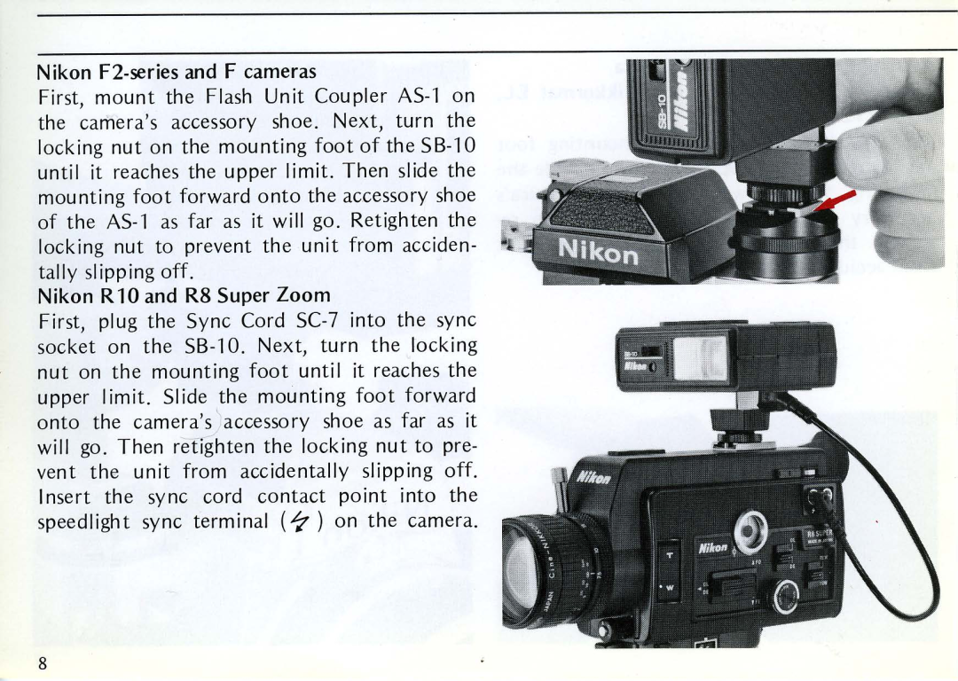 Nikon SB-10 instruction manual Nikon F2-seriesand F cameras 
