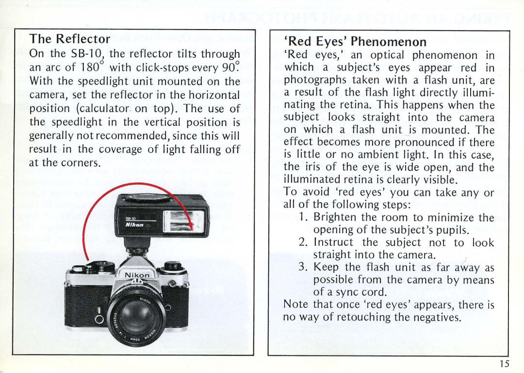 Nikon SB-10 instruction manual Reflector 