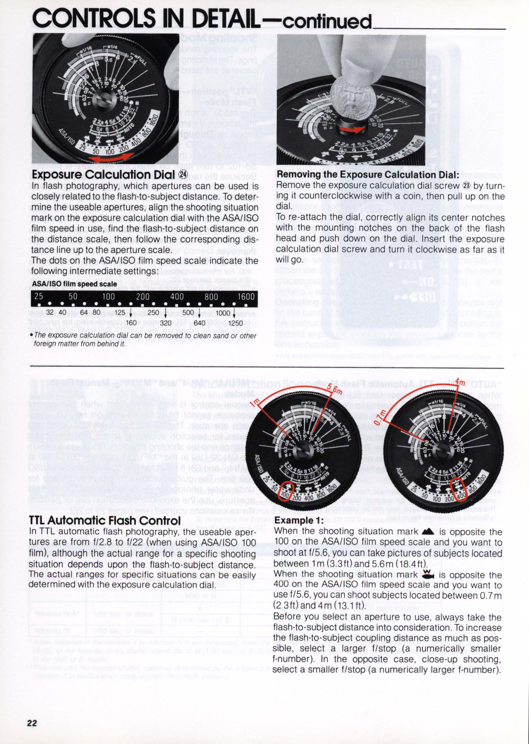 Nikon SB-102 instruction manual Exposure Calculation Dial, TTL Automatic Flash Control 