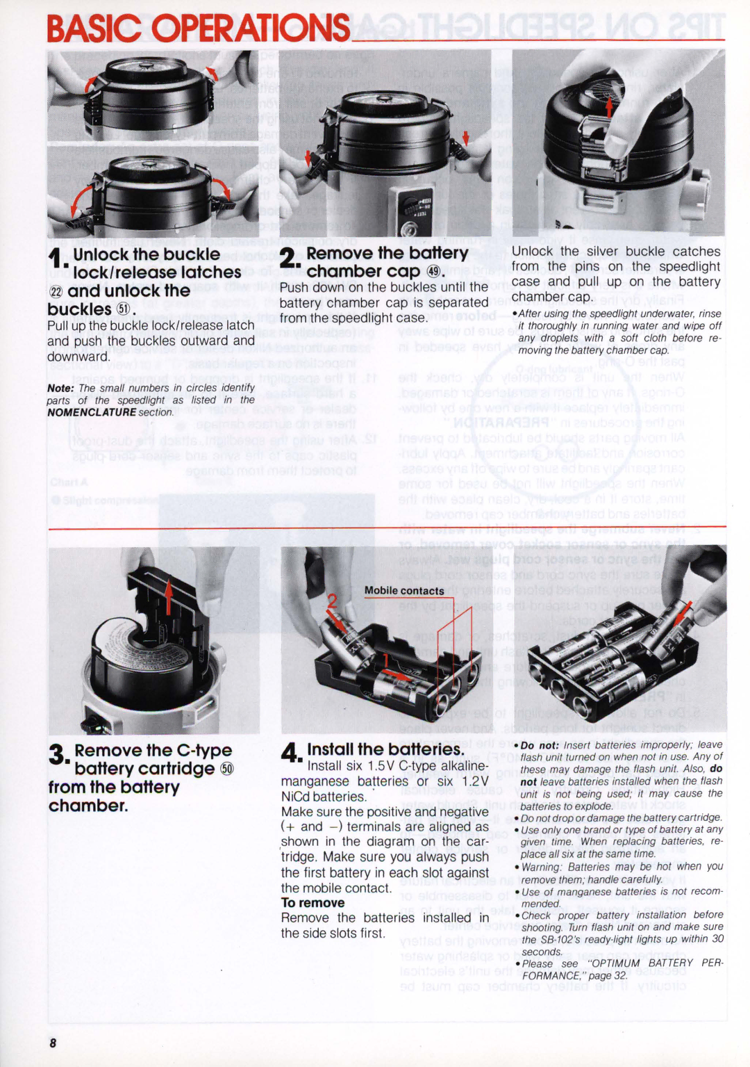 Nikon SB-102 instruction manual Basic OPERATI,O..N~S.... =======~===~=----==-=, Install the batteries 