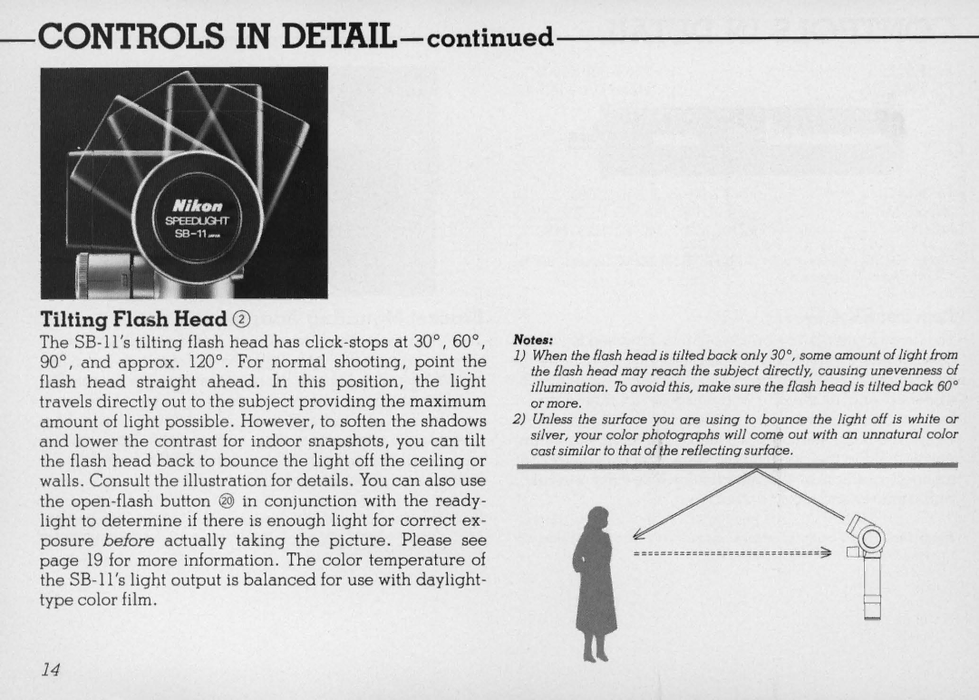 Nikon SB 11 instruction manual Controls in Detail, Tilting Flash Head CD 