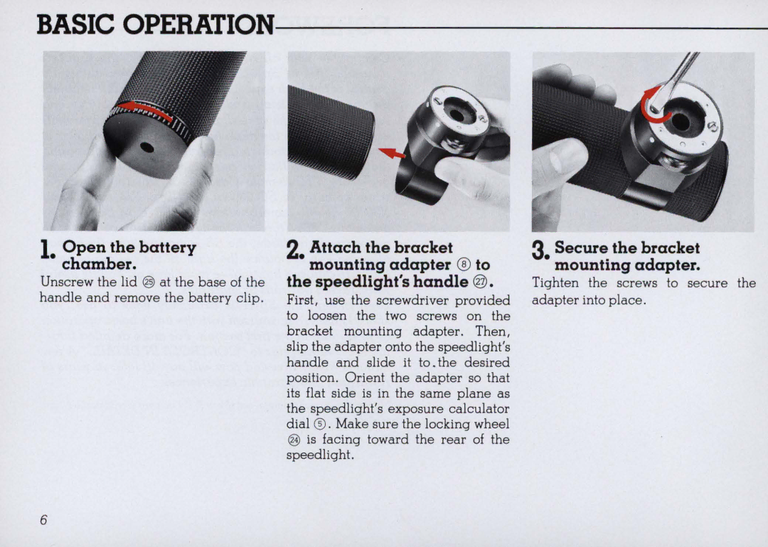 Nikon SB 11 instruction manual Open the battery chamber, Tighten the screws to secure 