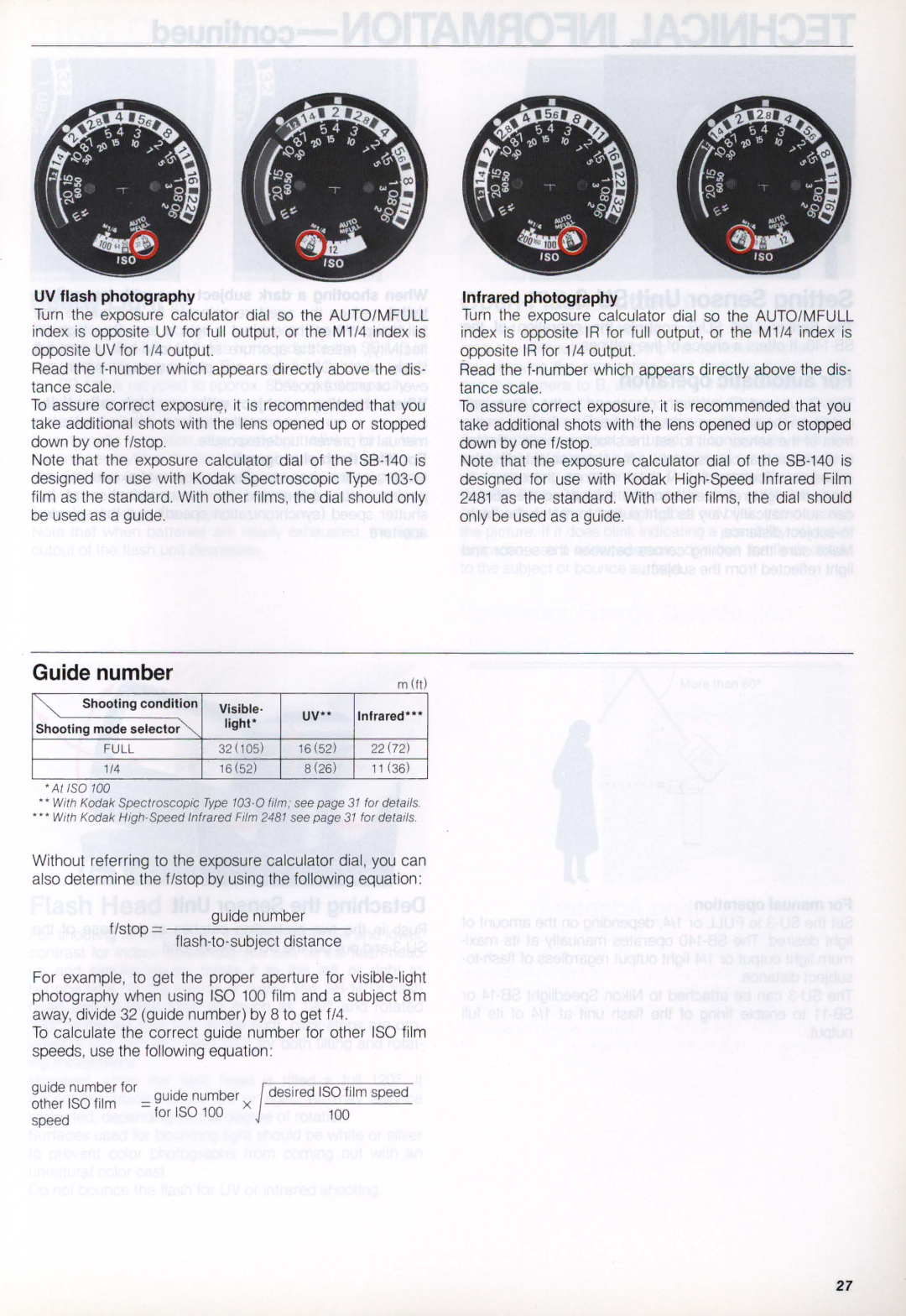 Nikon SB-140 instruction manual UV flash photography, Infrared photography, 1652 826, Num Desired ISO film speed, =for ISO 