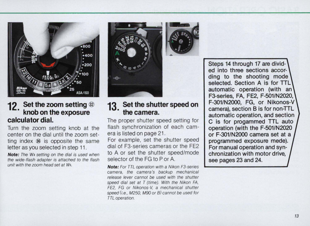 Nikon SB-16 instruction manual Calculator dial, Camera 