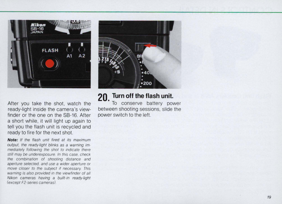 Nikon SB-16 instruction manual Turn off the flash unit 