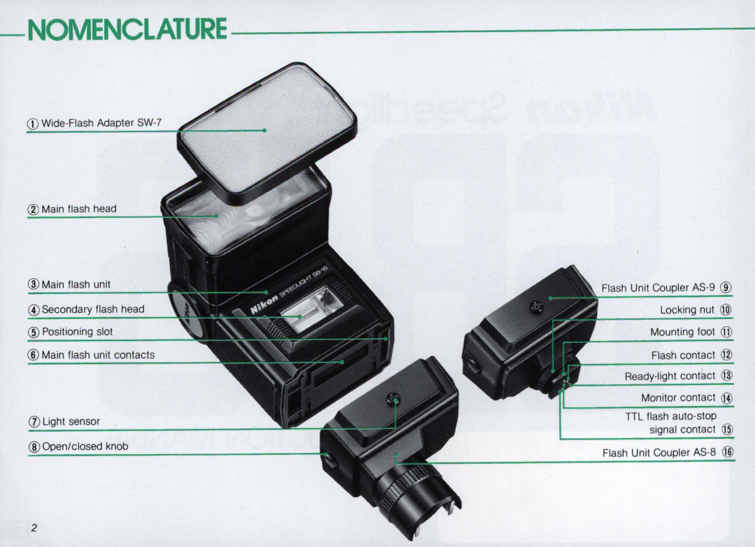 Nikon SB-16 instruction manual Nomenclature 