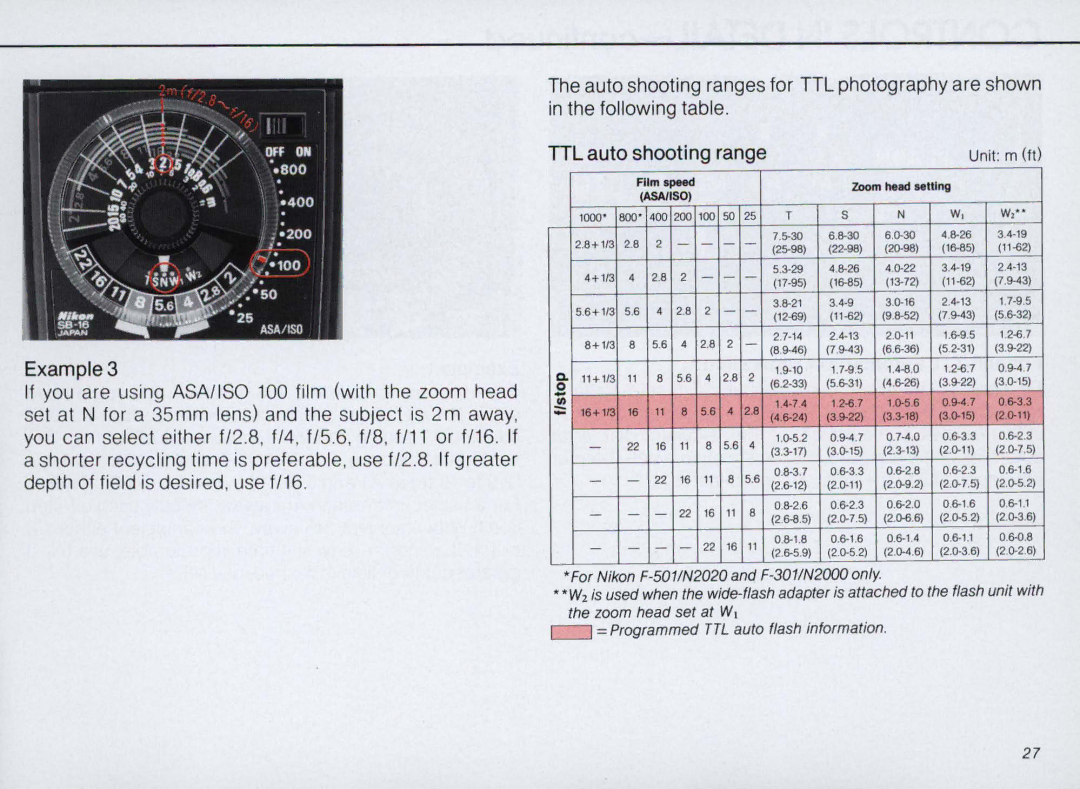 Nikon SB-16 instruction manual Unit m ft 