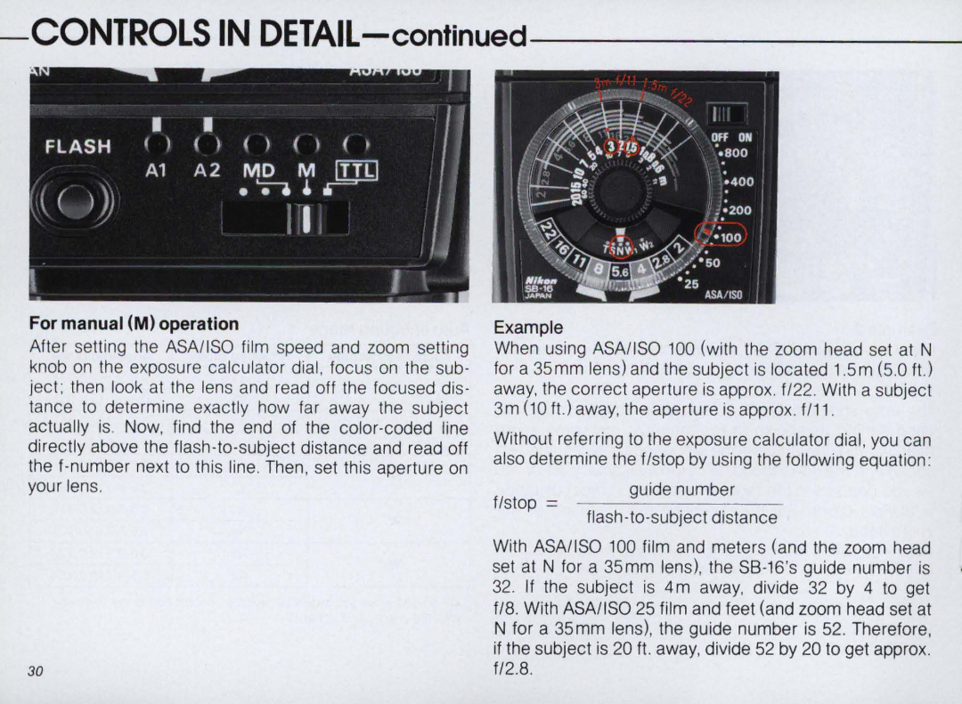 Nikon SB-16 instruction manual For manual M operation 