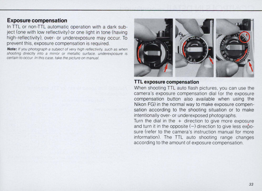 Nikon SB-16 instruction manual Exposure compensation 