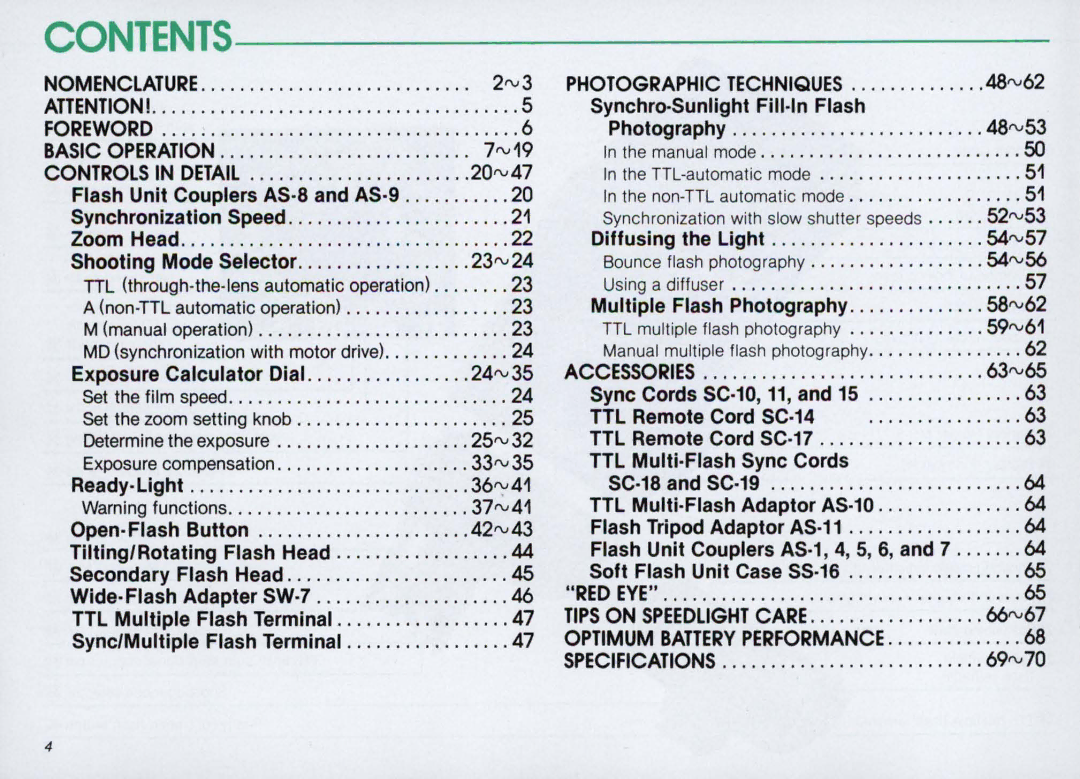 Nikon SB-16 instruction manual Contents 