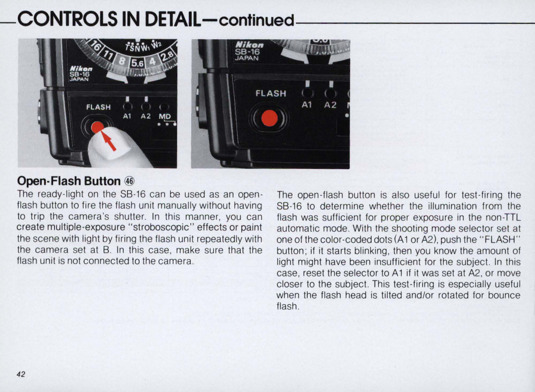 Nikon SB-16 instruction manual Open- Flash Button @ 