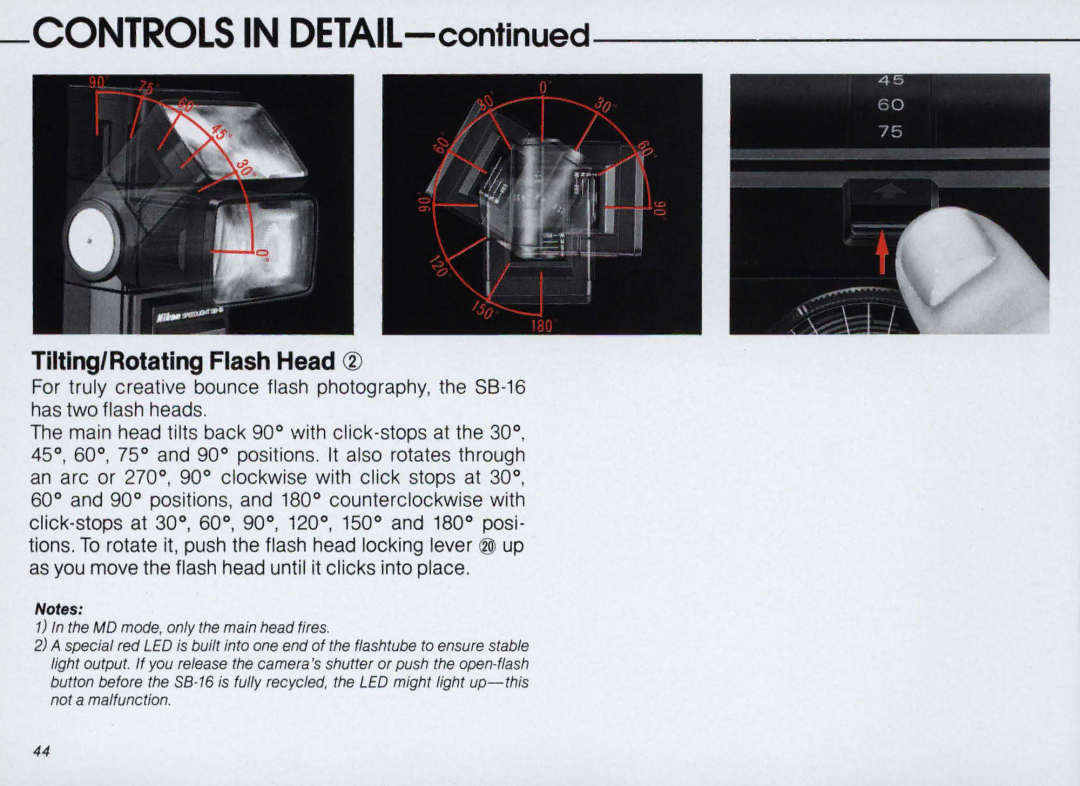 Nikon SB-16 instruction manual Tilting/Rotating Flash Head 