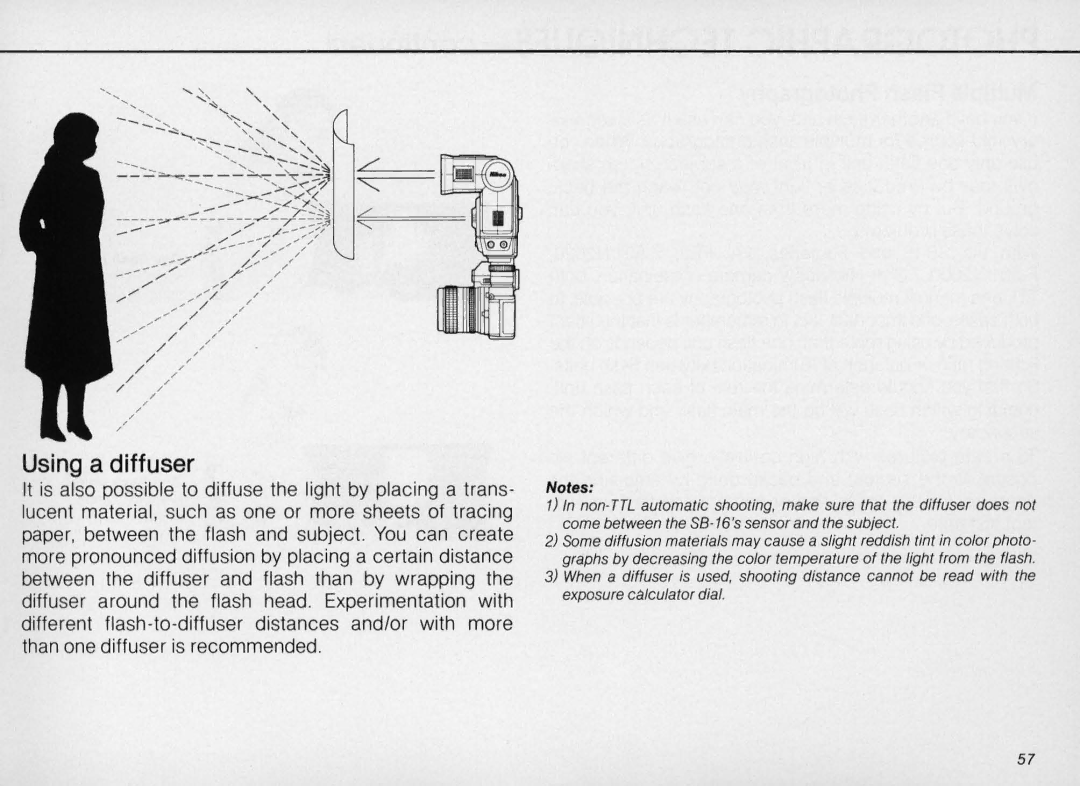 Nikon SB-16 instruction manual Using a diffuser 