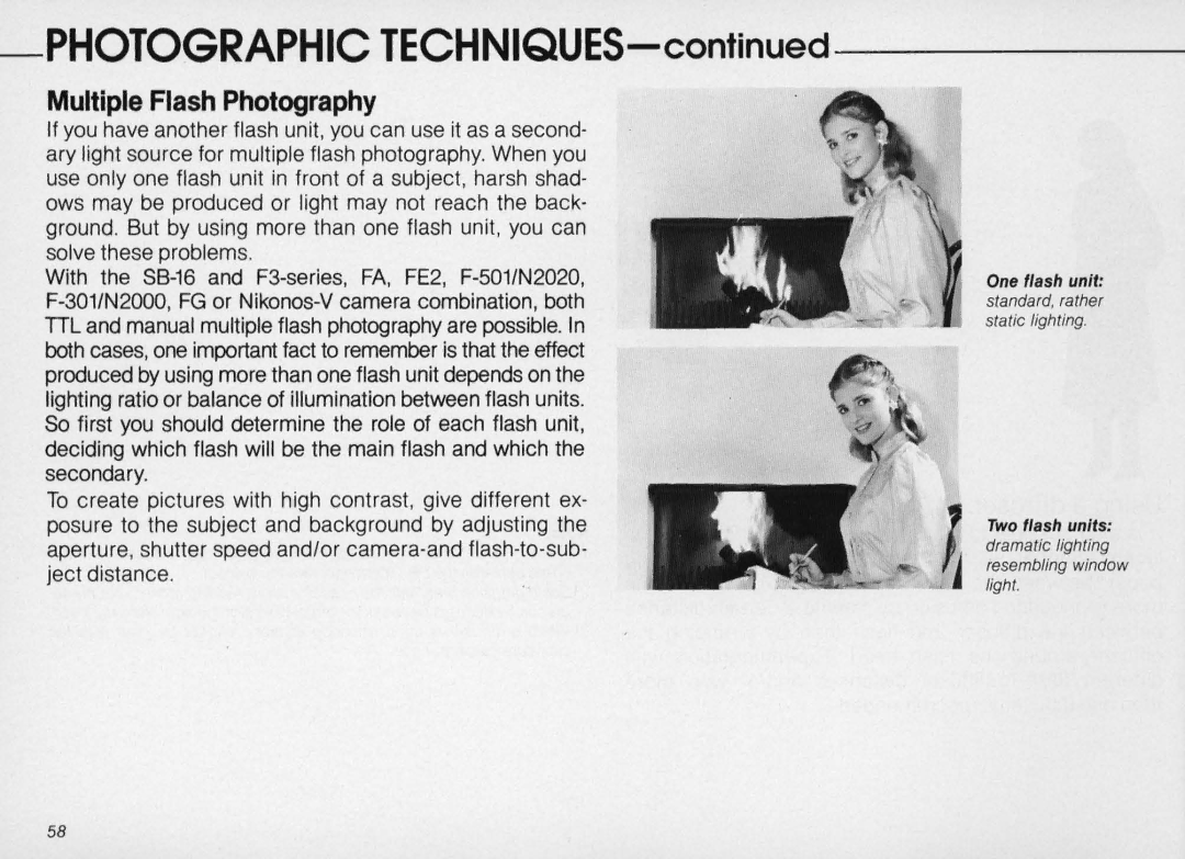 Nikon SB-16 instruction manual Multiple Flash Photography 