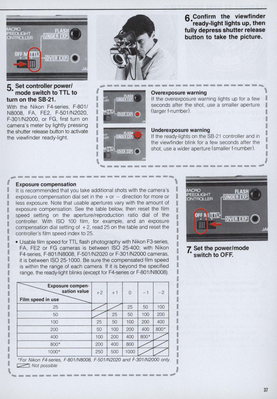 Nikon SB-21 instruction manual Set the power/mode, Switch to OFF 