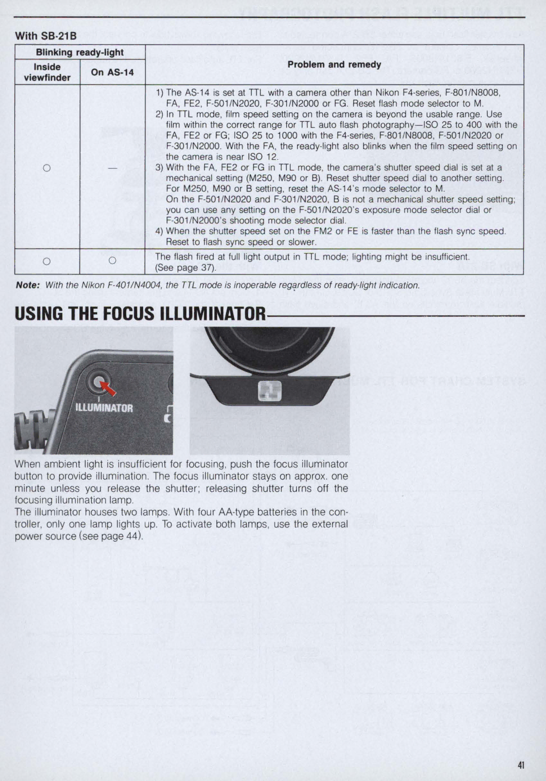 Nikon SB-21 instruction manual Using the Focus Illuminator, With 5B-21B 