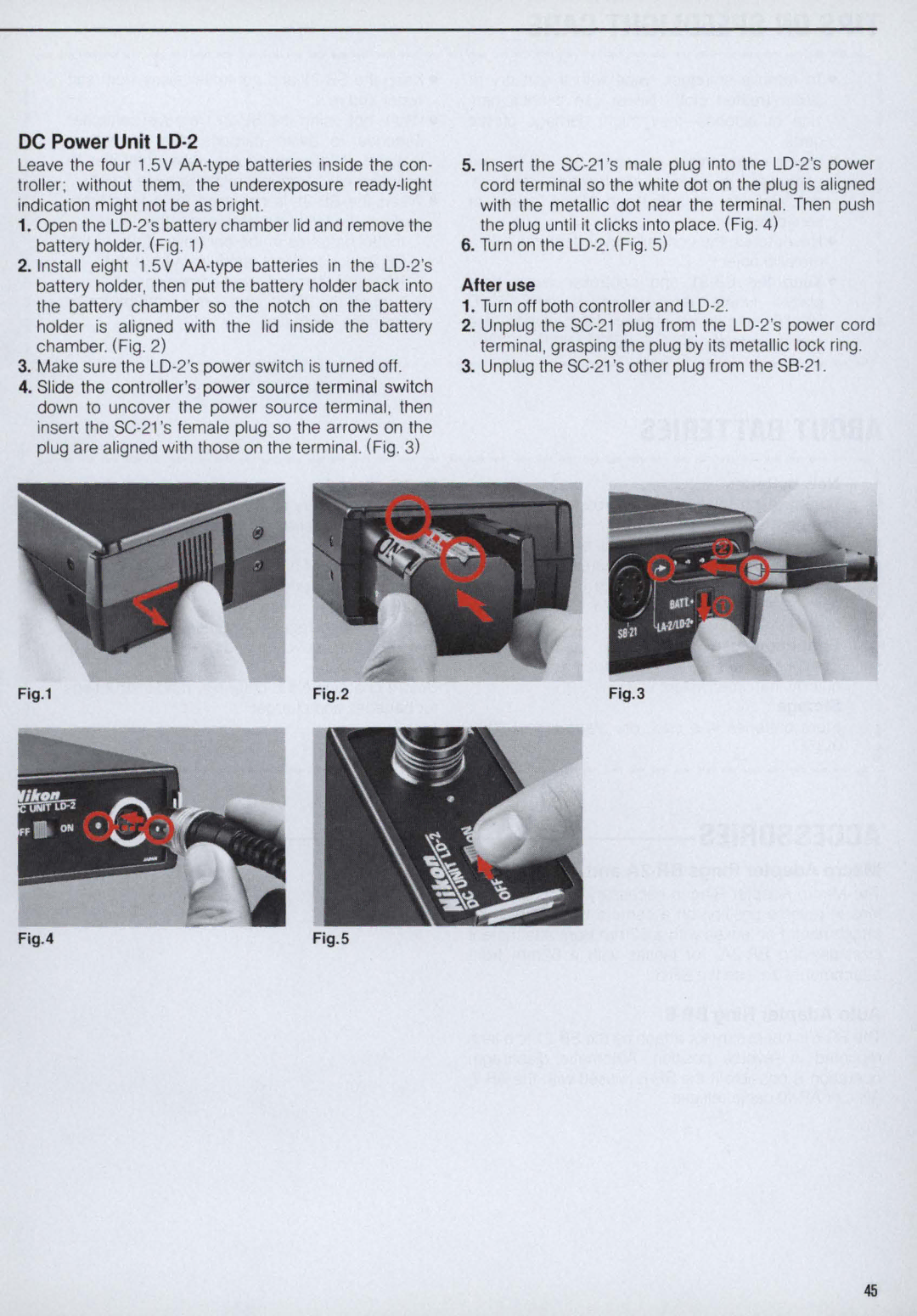 Nikon SB-21 instruction manual DC Power Unit LD·2, Turn on the LD-2. Fig, After use, Turn off both controller and LD 