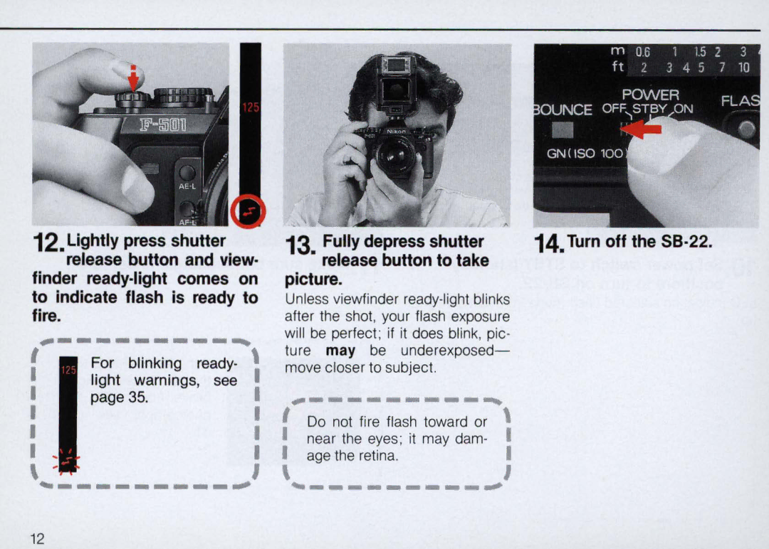 Nikon SB-22 instruction manual I, Lightly press shutter release button and view 