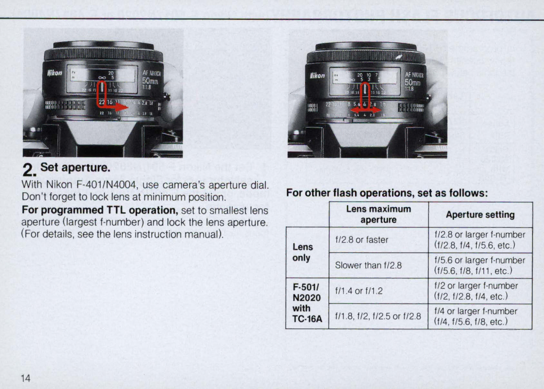 Nikon SB-22 instruction manual Set aperture 