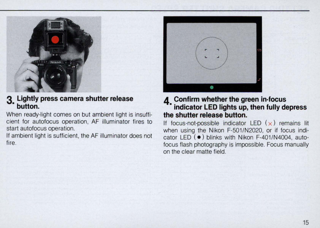 Nikon SB-22 instruction manual Lightly press camera shutter release button 