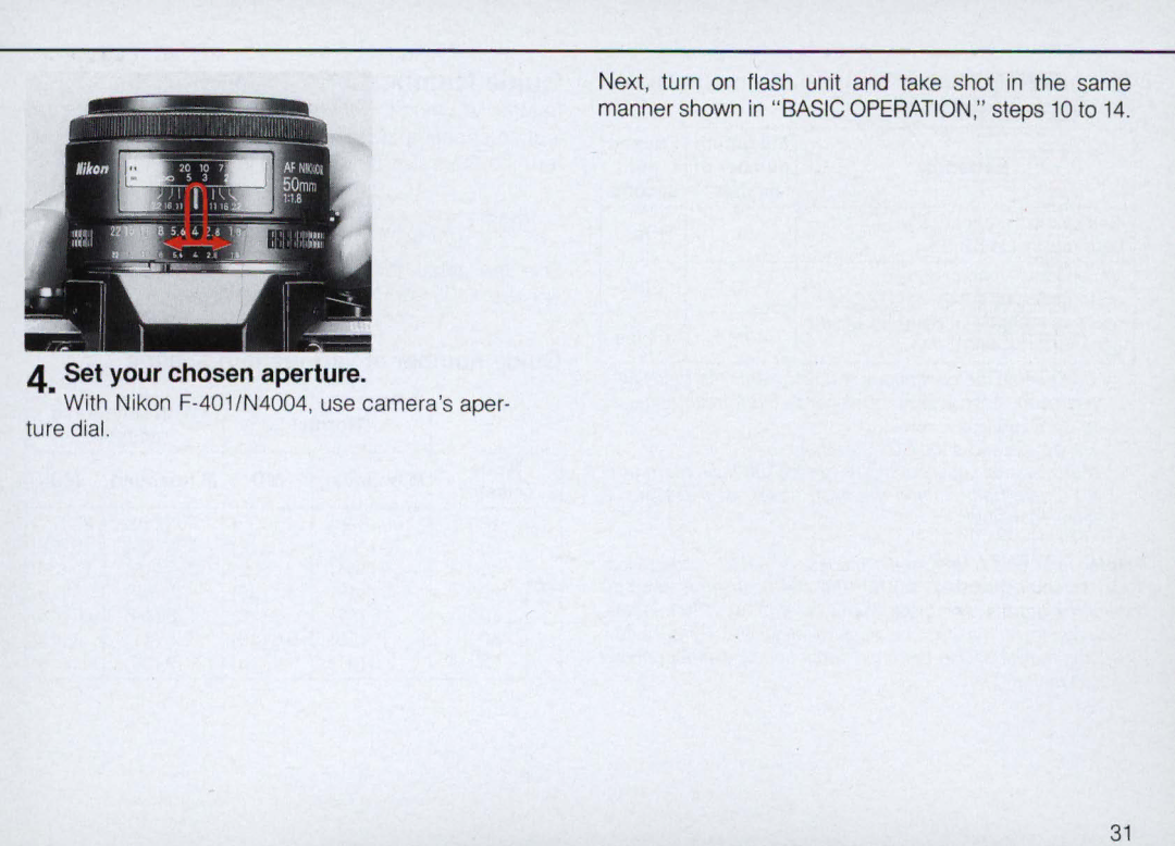 Nikon SB-22 instruction manual With Nikon F·401/N4004, use camerasaper· ture dial 