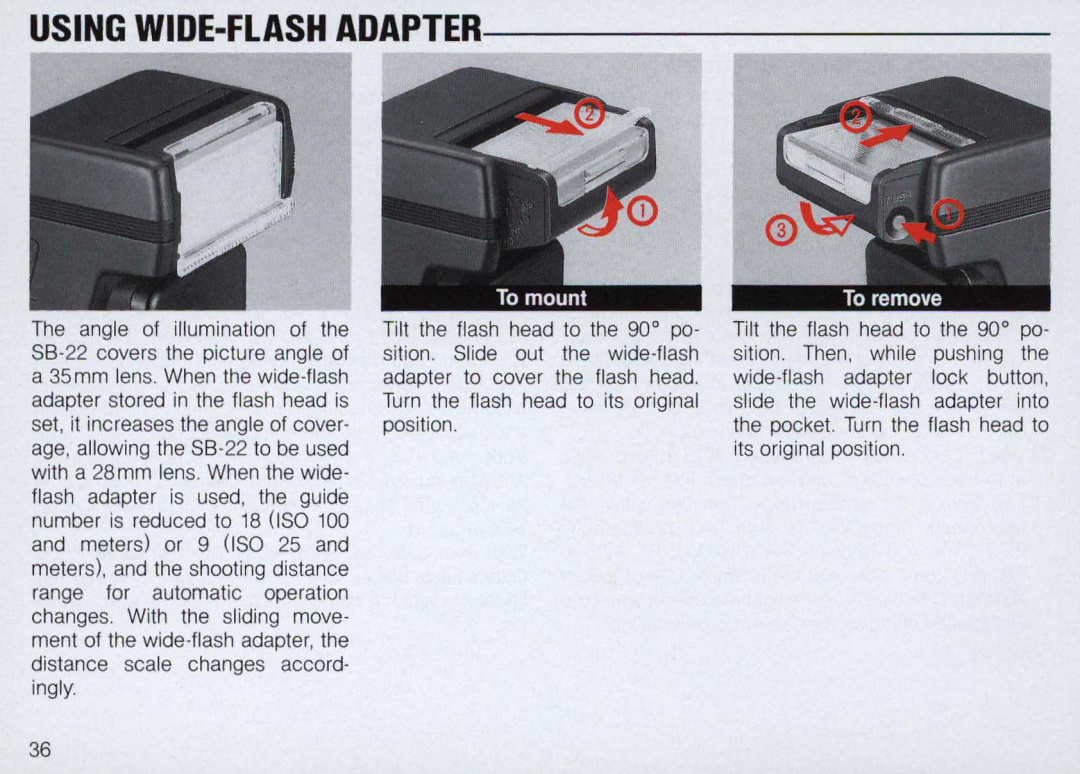 Nikon SB-22 instruction manual Using WIDE-FLASH Adapter 