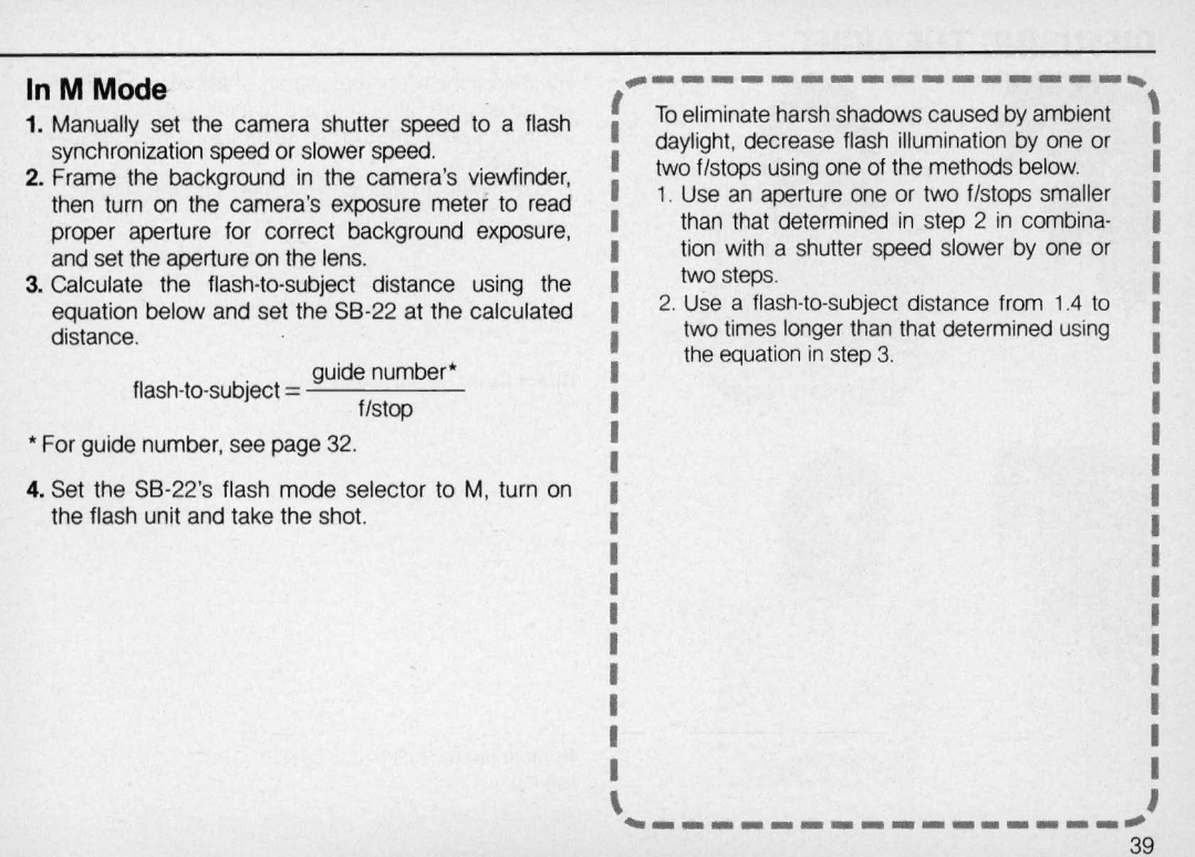 Nikon SB-22 instruction manual M Mode 