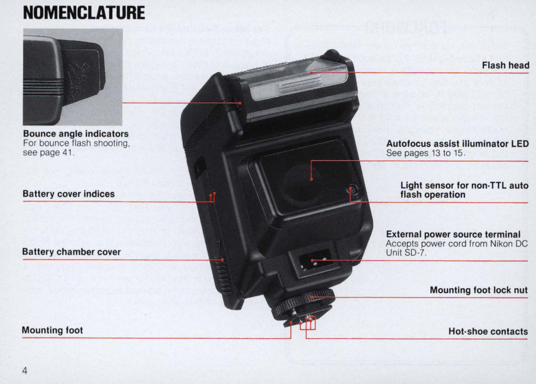 Nikon SB-22 instruction manual Nomenclature 